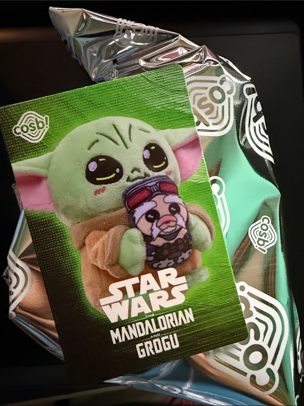 Star Wars Grogu holding anzellan Plush Keychain — Green, Pink, Brown